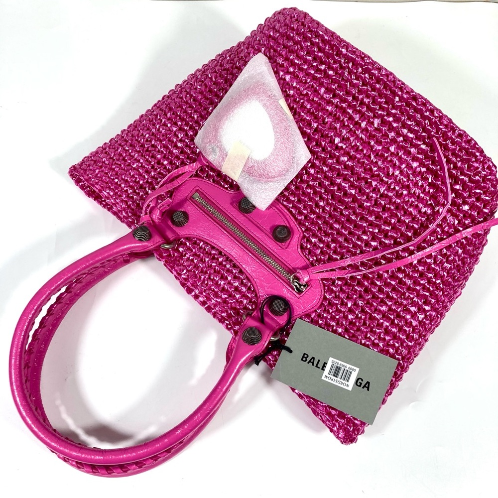 Balenciaga Small Le Cagole Nylon Raffia Tote Pink NWT - Picture 9 of 17